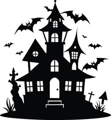 Halloween House Black Silhouette Vector Design – Spooky Haunted House Icon