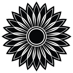 Black and White Mandala Sunflower Vector | Floral Geometric Design