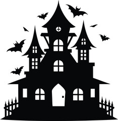 Halloween House Black Silhouette Vector Design – Spooky Haunted House Icon