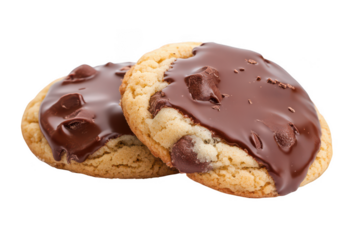 Two chocolate covered cookies stacked on each other isolated on transparent background