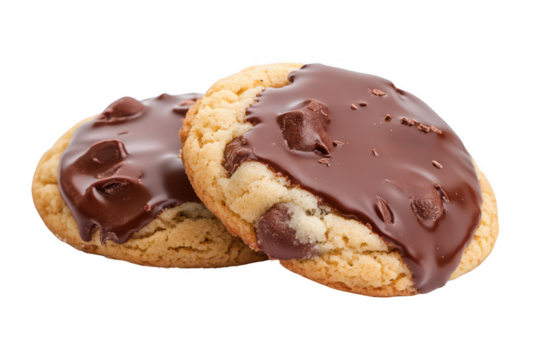 Two chocolate covered cookies stacked on each other isolated on transparent background