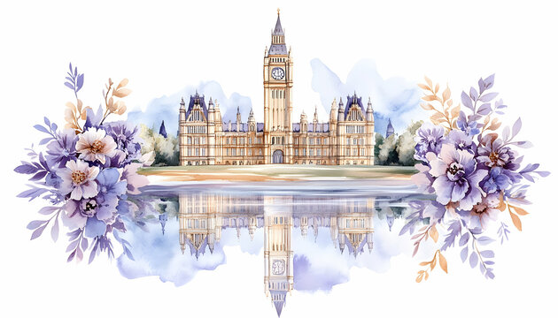London Palace Watercolor, reflection, floral, travel