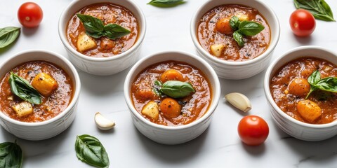 Sopa de tomate con albahaca y tomates cherry