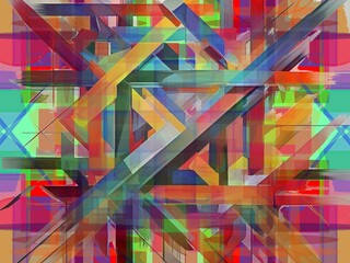 Intersecting Lines and Shapes in a Colorful Abstract Composition