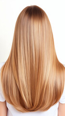 Fototapeta premium Long blonde hair, healthy shine, studio shot, white background, hair care