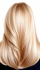 Naklejka premium Long blonde hair, styled, rear view, white background, haircare