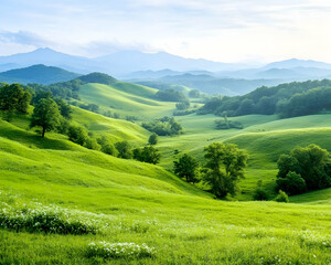 Fototapeta premium Lush Hills Valley Scenic View