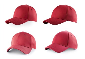 Four red baseball caps, various angles