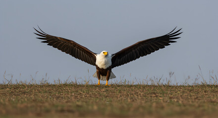 Fototapeta premium Eagle Soaring High Against Clear Blue Sky with Wings