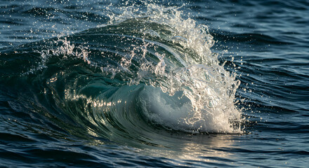 Obraz premium Ocean Wave Crashing with Splashing Water and Dark Blue Ripples