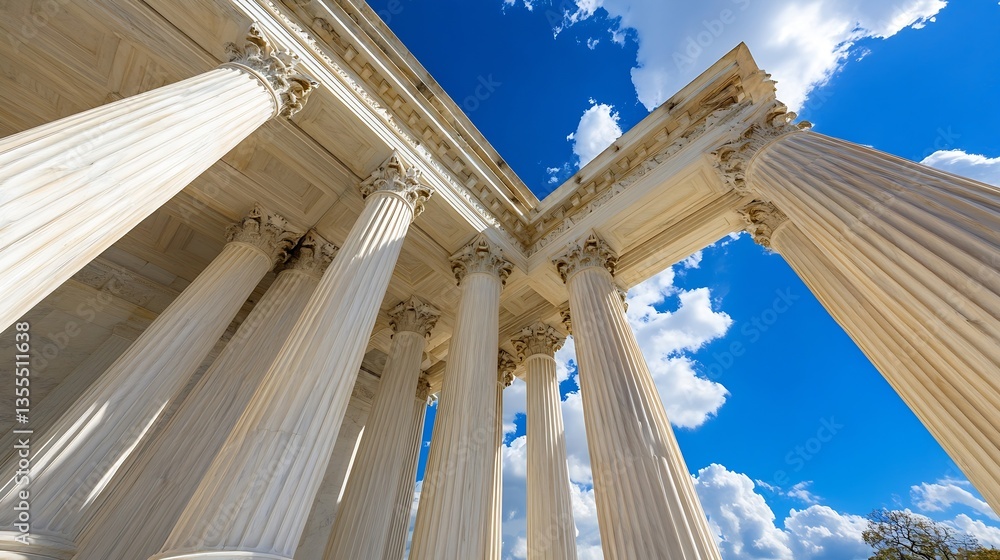 Poster Imposing ancient columns framed by a brilliant sky showcasing the grandeur of classical architecture : Generative AI
