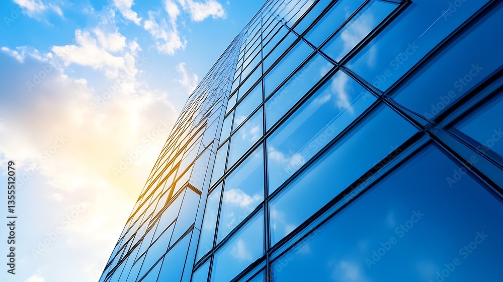 Poster modern glass building reflecting the sky showcasing urban architecture and innovation : generative a