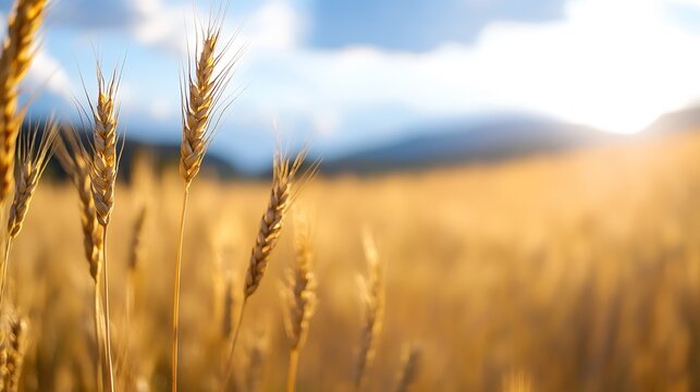 Golden Wheat Field Captured in Warm Light During a Beautiful Sunset : Generative AI