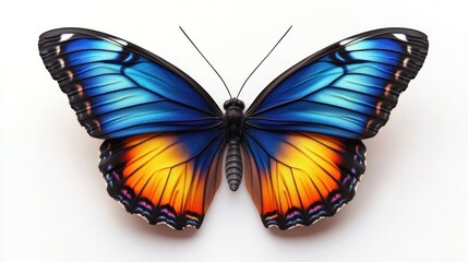 Obraz premium Blue & orange butterfly wings spread on white