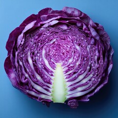 Obraz premium Purple cabbage isolate. Red cabbage. Healthy vegetable cabbage. Half, division, fractions, mathematics.