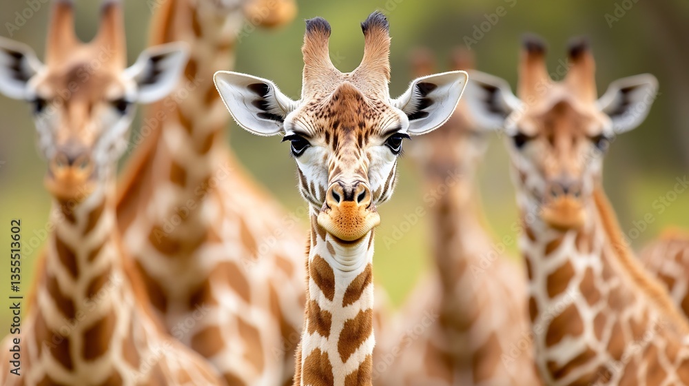 Poster closeup of multiple giraffes standing together in a natural habitat : generative ai