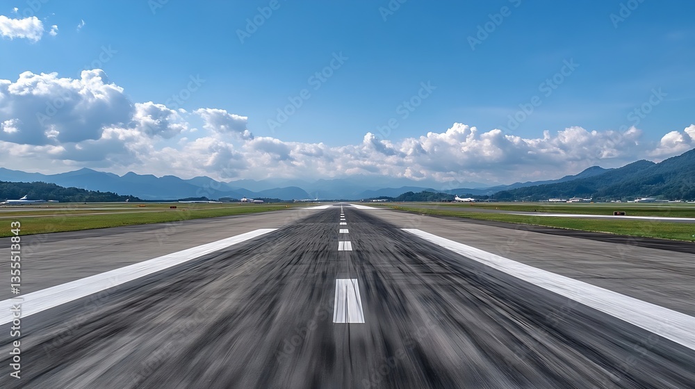 Poster wide perspective of a runway extending into the distance with dramatic clouds overhead : generative 
