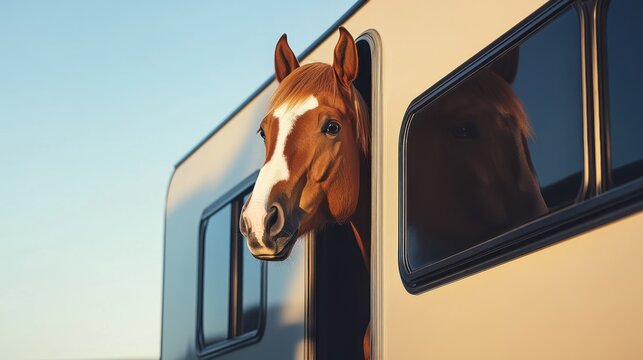 Caballo asom&aacute;ndose por ventana de remolque