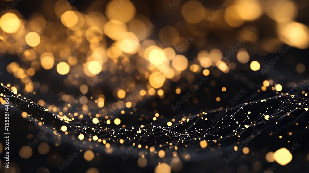 Aufkleber Abstract image of sparkling golden particles creating a dynamic wavelike texture against a dark background : Generative AI