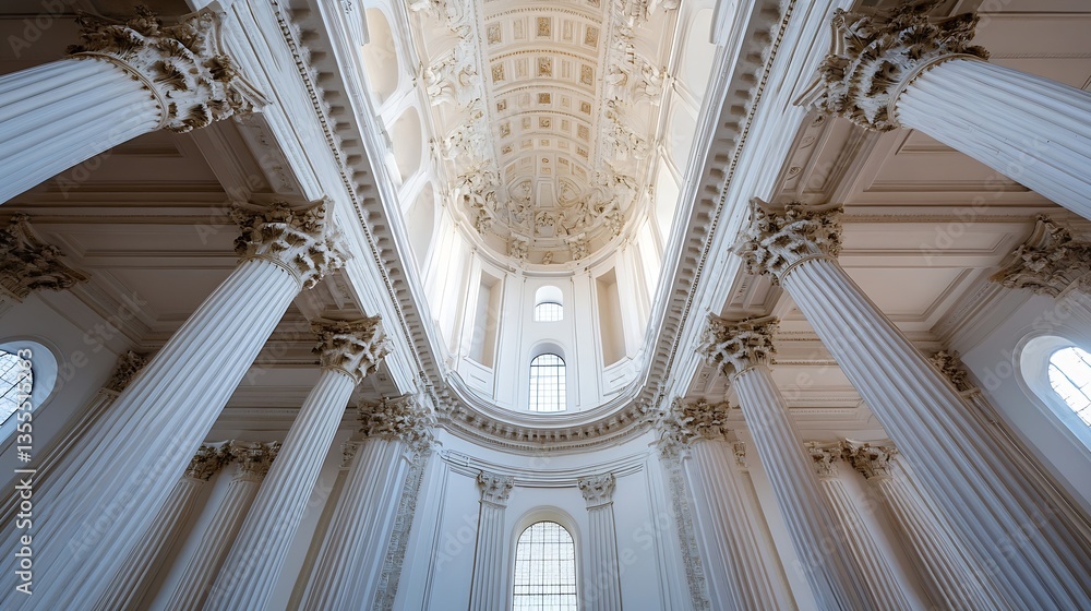 Poster Majestic view of a grand ceiling with intricate designs and tall columns in a historic building : Generative AI