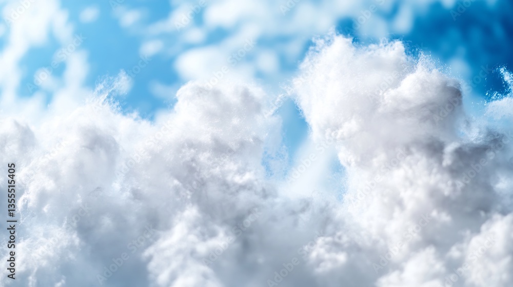 Poster fluffy white clouds floating in a bright blue sky creating a picturesque scenery : generative ai