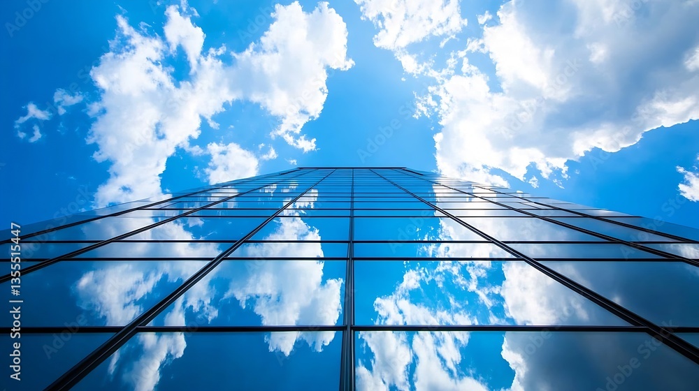 Poster stunning skyscraper reflecting clouds in a vibrant blue sky showcasing modern architecture : generat