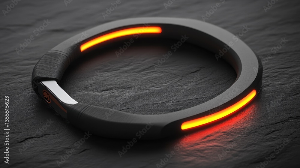 Poster a high-end digital ring sizer with a futuristic display and precise sensors, placed on a smooth onyx