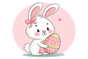 Adorable Easter Bunny with Egg - Cute Cartoon Illustration