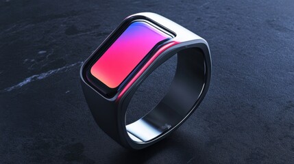Fototapeta premium A high-end digital ring sizer with a futuristic display and precise sensors, placed on a smooth onyx black background.