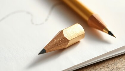 Wooden Pencils on White Paper Close Up Ready for Drawing or Sketching