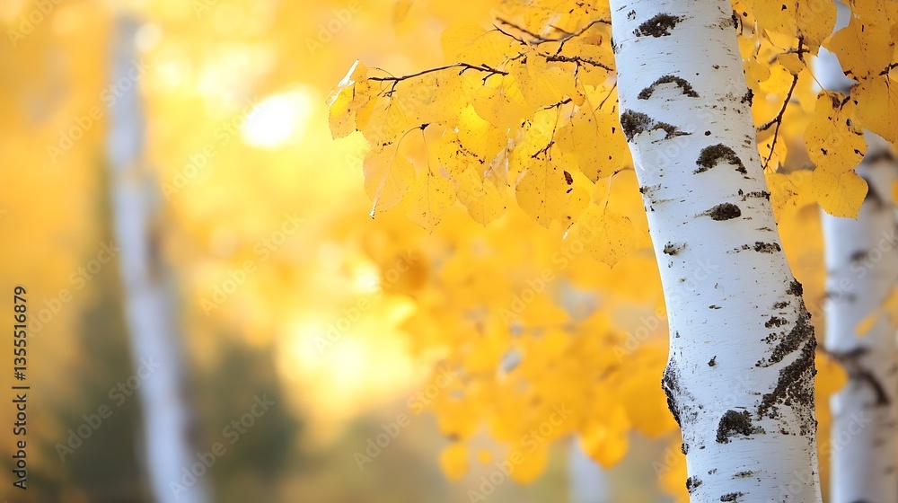Aufkleber stunning autumn scene with vibrant yellow leaves and white birch trees creating a cozy ambiance : ge