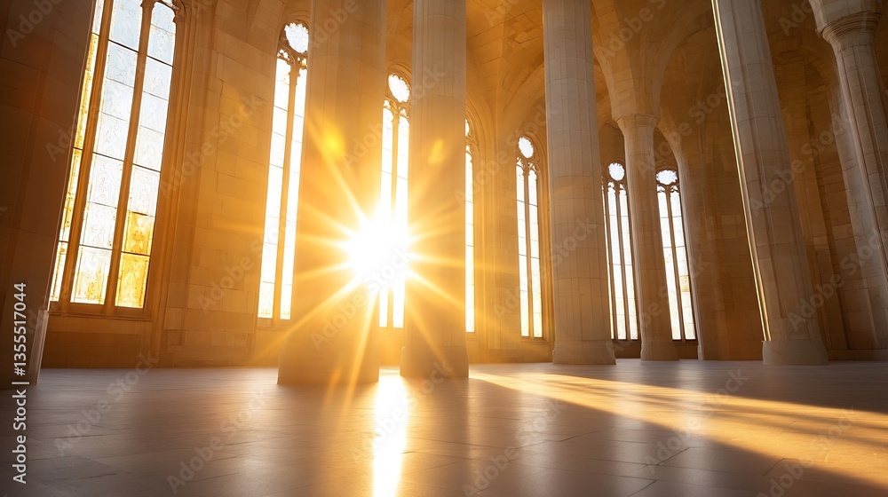 Aufkleber sunlight streaming through grand architecture in a beautiful historic building : generative ai