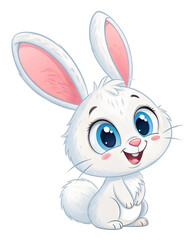 Cute White Bunny with Big Blue Eyes - Adorable Cartoon Rabbit Illustration
