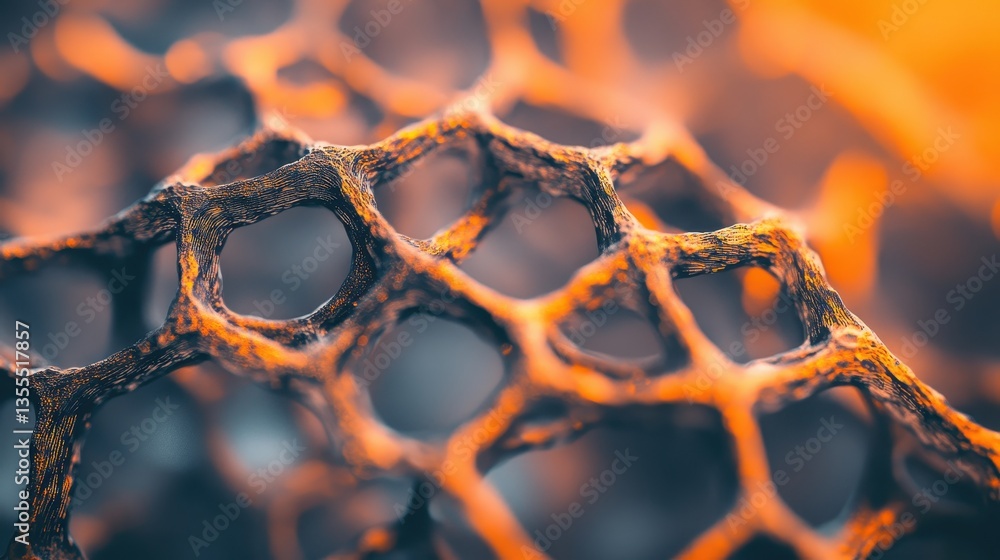 Poster fiery abstract mesh 3d render of interconnected network.