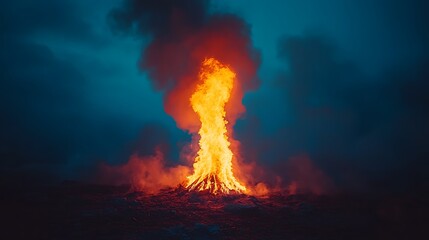 Night bonfire flames.