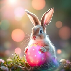 easter bunny with pink chocolate egg,
