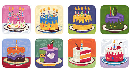 Colorful birthday cakes polygonal style micro stock Cute festive and graphic