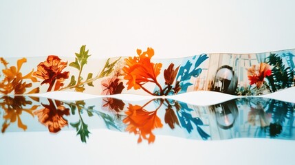 Arreglo de flores y plantas con reflejo