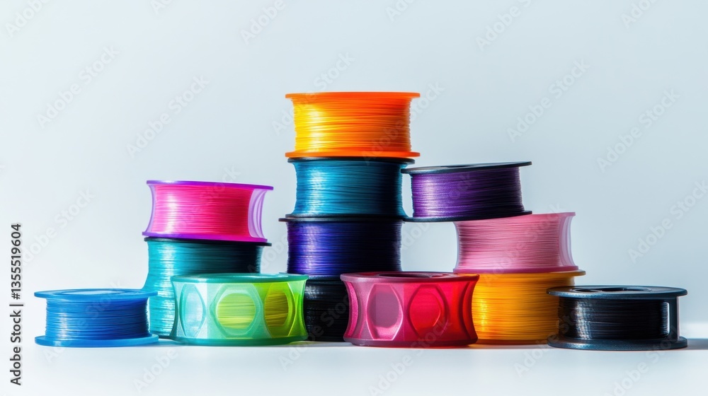 Fototapete a stack of multicolored d printer filaments neatly arranged on a light gray backdrop.