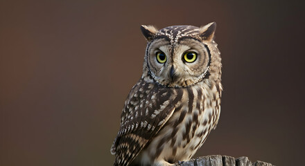 Fototapeta premium Owl Perched on a Stump Looking Alert in Natural Setting