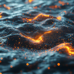 Abstract digital art of a glowing ocean. Great for website backgrounds screensavers or artistic posters. Offers a tranquil yet energetic feel. Ideal for tech or nature themed projects.