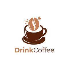 Coffee bean cup logo vector design. Coffee cup logo vector with bean icon design. Cup coffee logo design suitable for store, shop, online, beverage, food, restaurant, bar. Vector illustration.