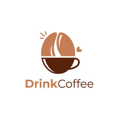 Coffee bean cup logo vector design. Coffee cup logo vector with bean icon design. Cup coffee logo design suitable for store, shop, online, beverage, food, restaurant, bar. Vector illustration.