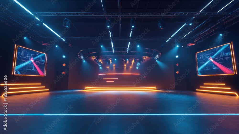 Poster a virtual reality gaming arena with immersive 3d objects