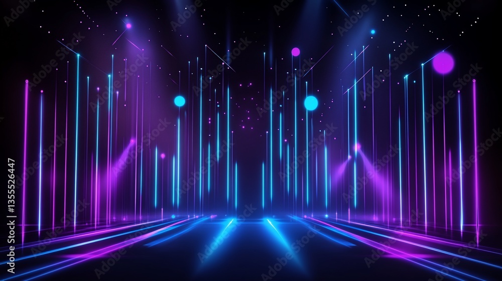 Poster abstract futuristic neon lines and circles light background with dark space