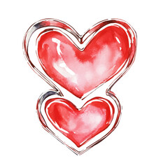 watercolor of Red Heart-shaped Cookie Cutters, isolated on a white background.