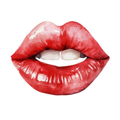 watercolor of Red Lipstick Kiss Mark, isolated on a white background.