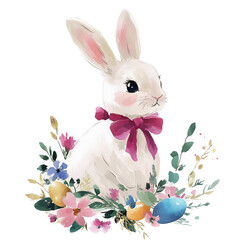 Happy easter watercolor painting elegant illustration set