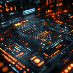 Obraz premium Futuristic tech illustration. Ideal for showcasing digital interfaces AI graphics or advanced technological concepts. Perfect for web design or presentations.