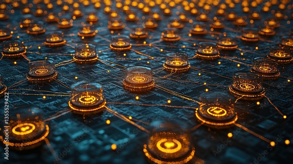 Aufkleber abstract network visualization: nodes and connections in a digital landscape